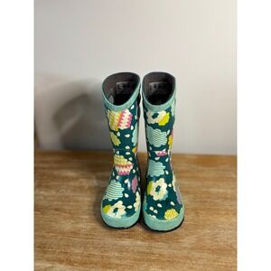 Bogs Kids Rainboot Clouds Teal Multi Color Waterproof Rain Boots Size 10